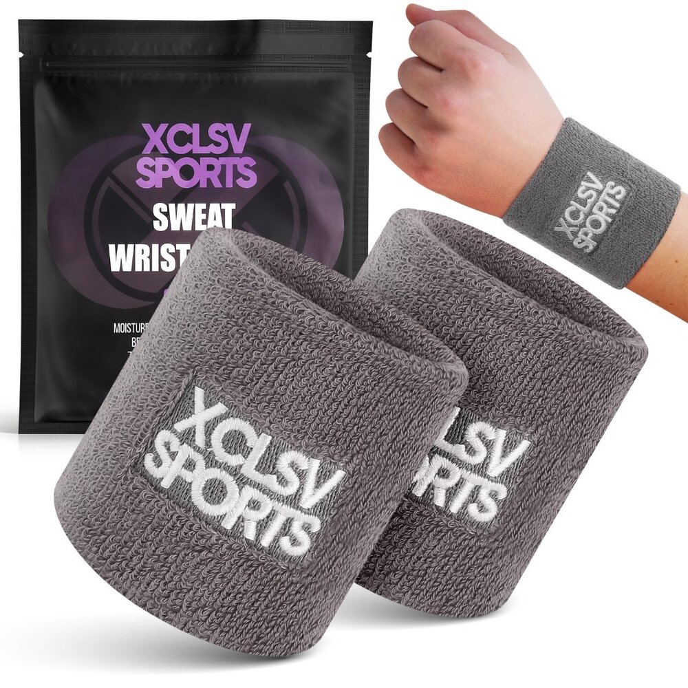 Gray Terry Cloth Sweat-Wicking Sports Wrist Bands